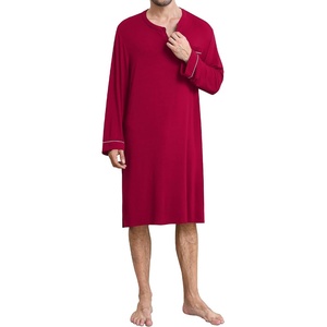 image:imageSWOMOG Mens Nightshirt Long Sleeve Nightgown Soft Loose Sleepwear Comfy Big amp Tall Henley Sleep Shirt for Sleeping SXXLWine Red