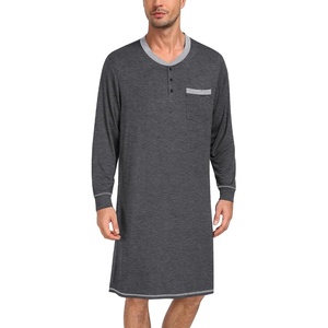 image:imageSWOMOG Mens Nightshirt Modal Long Sleeve Nightgown Henley Night Shirts Sleepwear Big amp Tall Nightwear SXXXLDark Grey