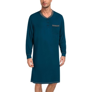 image:imageSWOMOG Mens Nightshirt Modal Long Sleeve Nightgown Henley Night Shirts Sleepwear Big amp Tall Nightwear SXXXLDark Navy Blue