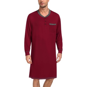 image:imageSWOMOG Mens Nightshirt Modal Long Sleeve Nightgown Henley Night Shirts Sleepwear Big amp Tall Nightwear SXXXLDeep Wine Red