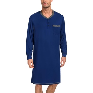 image:imageSWOMOG Mens Nightshirt Modal Long Sleeve Nightgown Henley Night Shirts Sleepwear Big amp Tall Nightwear SXXXLNavy Blue