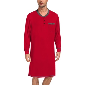 image:imageSWOMOG Mens Nightshirt Modal Long Sleeve Nightgown Henley Night Shirts Sleepwear Big amp Tall Nightwear SXXXLRed