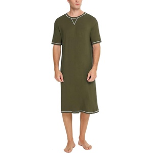 image:imageSWOMOG Mens Nightshirt Short Sleeve Nightgown Soft Loose Sleepwear Lightweight Nightwear Comfy Henley Sleep Shirt SXXLArmy Green