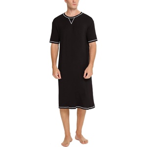 image:imageSWOMOG Mens Nightshirt Short Sleeve Nightgown Soft Loose Sleepwear Lightweight Nightwear Comfy Henley Sleep Shirt SXXLBlack