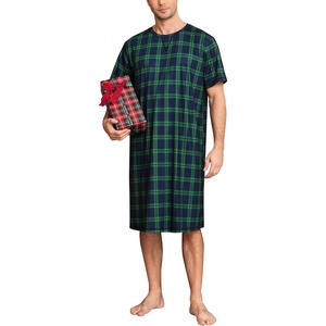 image:imageSWOMOG Mens Nightshirt Short Sleeve Nightgown Soft Loose Sleepwear Lightweight Nightwear Comfy Henley Sleep Shirt SXXLBlack Green Grid