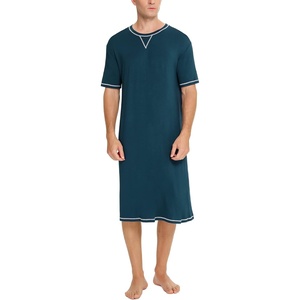 image:imageSWOMOG Mens Nightshirt Short Sleeve Nightgown Soft Loose Sleepwear Lightweight Nightwear Comfy Henley Sleep Shirt SXXLBlue Green