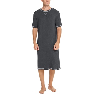 image:imageSWOMOG Mens Nightshirt Short Sleeve Nightgown Soft Loose Sleepwear Lightweight Nightwear Comfy Henley Sleep Shirt SXXLDeep Grey