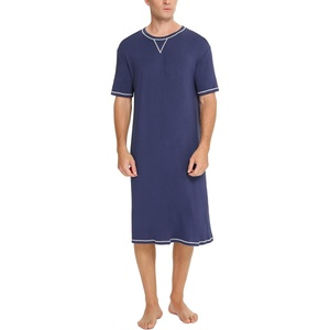 image:imageSWOMOG Mens Nightshirt Short Sleeve Nightgown Soft Loose Sleepwear Lightweight Nightwear Comfy Henley Sleep Shirt SXXLNavy Blue