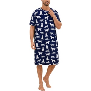 image:imageSWOMOG Mens Nightshirt Short Sleeve Nightgown Soft Loose Sleepwear Lightweight Nightwear Comfy Henley Sleep Shirt SXXLNavy Blue Dogs