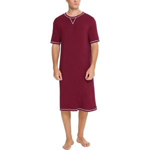 image:imageSWOMOG Mens Nightshirt Short Sleeve Nightgown Soft Loose Sleepwear Lightweight Nightwear Comfy Henley Sleep Shirt SXXLWine Red