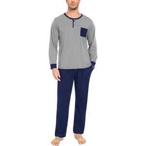 image:imageSWOMOG Mens Pajamas Set Long Sleeve Mens Sleepwear Pj Sets Henley Shirts and Pants Soft 2 Pcs Lounge Sets with PocketsGrey