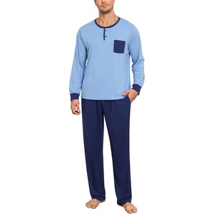 image:imageSWOMOG Mens Pajamas Set Long Sleeve Mens Sleepwear Pj Sets Henley Shirts and Pants Soft 2 Pcs Lounge Sets with PocketsLight Blue