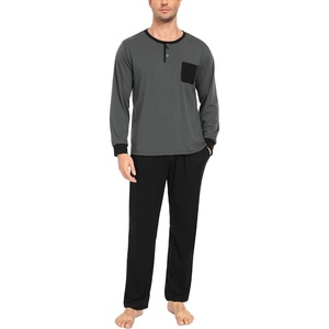 image:imageSWOMOG Mens Pajamas Set Long Sleeve Mens Sleepwear Pj Sets Henley Shirts and Pants Soft 2 Pcs Lounge Sets with PocketsMedium Grey