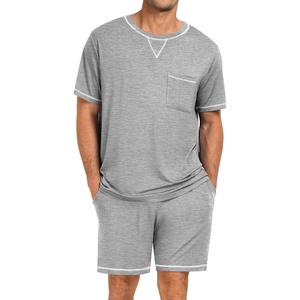 image:imageSWOMOG Mens Pajamas Set Summer Sleepwear Short Sleeve Pjs Set Soft 2 Piece Lounge Set Comfy Loungewear with PocketsGrey