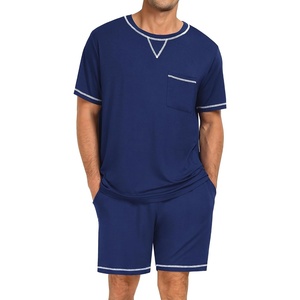 image:imageSWOMOG Mens Pajamas Set Summer Sleepwear Short Sleeve Pjs Set Soft 2 Piece Lounge Set Comfy Loungewear with PocketsNavy Blue