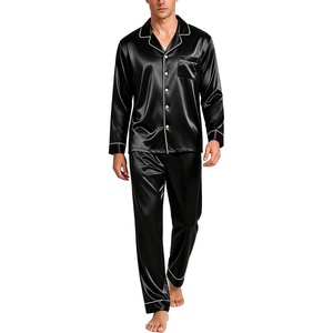 image:imageSWOMOG Mens Silk Satin Pajamas Set Long Sleeve Sleepwear ButtonDown Pj Twopiece Loungewear with Long Pants SXXLBlack