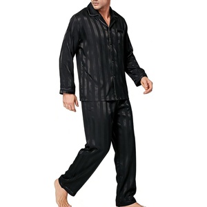 image:imageSWOMOG Mens Silk Satin Pajamas Set Long Sleeve Sleepwear ButtonDown Pj Twopiece Loungewear with Long Pants SXXLBlack Stripe