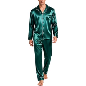 image:imageSWOMOG Mens Silk Satin Pajamas Set Long Sleeve Sleepwear ButtonDown Pj Twopiece Loungewear with Long Pants SXXLGreen