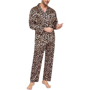 image:imageSWOMOG Mens Silk Satin Pajamas Set Long Sleeve Sleepwear ButtonDown Pj Twopiece Loungewear with Long Pants SXXLLeopard
