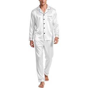 image:imageSWOMOG Mens Silk Satin Pajamas Set Long Sleeve Sleepwear ButtonDown Pj Twopiece Loungewear with Long Pants SXXLWhite