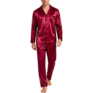 image:imageSWOMOG Mens Silk Satin Pajamas Set Long Sleeve Sleepwear ButtonDown Pj Twopiece Loungewear with Long Pants SXXLWine Red