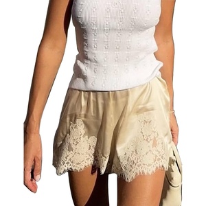 image:imageSWOMOG Satin Silk Lace Shorts for Women Lace Trim Micro Mini Shorts Slip Pj Bottoms Knickers BoxerChampagne