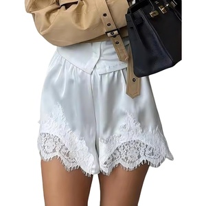 image:imageSWOMOG Satin Silk Lace Shorts for Women Lace Trim Micro Mini Shorts Slip Pj Bottoms Knickers BoxerWhite