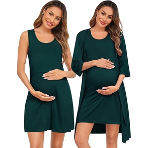 image:imageSWOMOG Women Maternity Nursing Gown and 34 Sleeve Robe Set Labor Delivery Nightgown Breastfeeding Hospital BathrobeEmerald Green