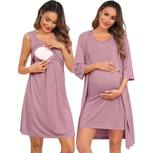 image:imageSWOMOG Women Maternity Nursing Gown and 34 Sleeve Robe Set Labor Delivery Nightgown Breastfeeding Hospital BathrobeTaro Purple