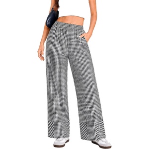 image:imageSWOMOG Womens 100 Cotton Pajama Pants Lightweight Gingham Lounge Bottoms Casual Wide Leg PJ Pants with PocketsBlack White Plaid