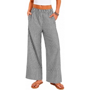 image:imageSWOMOG Womens 100 Cotton Pajama Pants Lightweight Gingham Lounge Bottoms Casual Wide Leg PJ Pants with PocketsBlack White Stripes