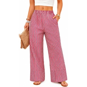 image:imageSWOMOG Womens 100 Cotton Pajama Pants Lightweight Gingham Lounge Bottoms Casual Wide Leg PJ Pants with PocketsRed White Plaid