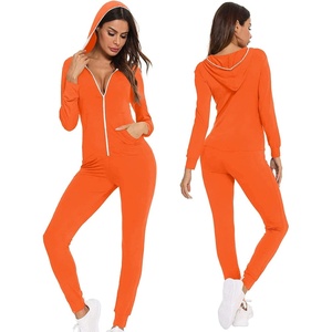 image:imageSWOMOG Womens Pajamas Jumpsuits Zipup Hoodie Union Jumpsuit Romper Long Sleeve Sexy Onesie Bodysuits One Piece SleepwearOrange