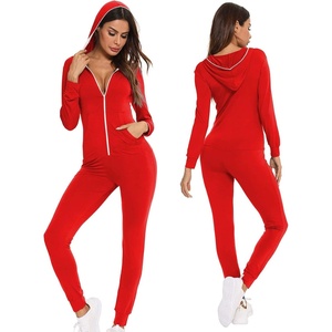 image:imageSWOMOG Womens Pajamas Jumpsuits Zipup Hoodie Union Jumpsuit Romper Long Sleeve Sexy Onesie Bodysuits One Piece SleepwearRed