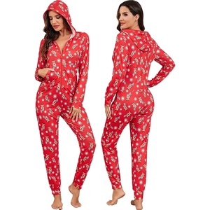 image:imageSWOMOG Womens Pajamas Jumpsuits Zipup Hoodie Union Jumpsuit Romper Long Sleeve Sexy Onesie Bodysuits One Piece SleepwearRed Bottom Elk