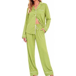 image:imageSWOMOG Womens Pajamas Set Long Sleeve Sleepwear Button Down Nightwear Soft Cotton Pj Lounge SetsGrass Green