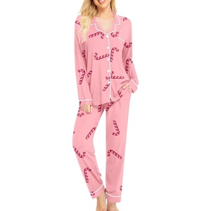 image:imageSWOMOG Womens Pajamas Set Long Sleeve Sleepwear Button Down Nightwear Soft Cotton Pj Lounge SetsPink Candy Cane