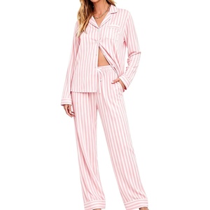 image:imageSWOMOG Womens Pajamas Set Long Sleeve Sleepwear Button Down Nightwear Soft Cotton Pj Lounge SetsPink Strip