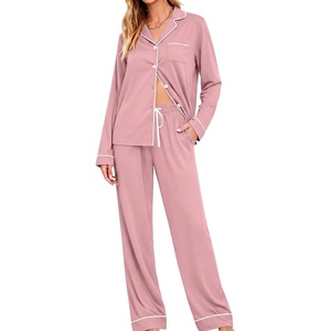 image:imageSWOMOG Womens Pajamas Set Long Sleeve Sleepwear Button Down Nightwear Soft Cotton Pj Lounge SetsTaro Purple