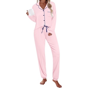 image:imageSWOMOG Womens Pajamas Set Long Sleeve Sleepwear Button Down Nightwear Soft Joggers PJs Sets with Pockets Lounge SetsPink