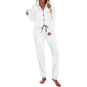 image:imageSWOMOG Womens Pajamas Set Long Sleeve Sleepwear Button Down Nightwear Soft Joggers PJs Sets with Pockets Lounge SetsWhite