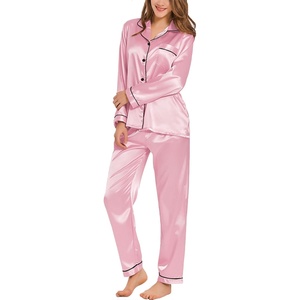image:imageSWOMOG Womens Silk Satin Pajamas Set Long Sleeve Button Down Sleepwear 2 Piece Lounge Set Pj Set XS3XLCarnation Pink