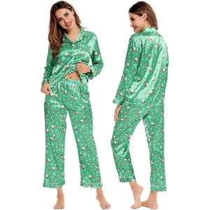 image:imageSWOMOG Womens Silk Satin Pajamas Set Long Sleeve Button Down Sleepwear 2 Piece Lounge Set Pj Set XS3XLChristmas Gift Green