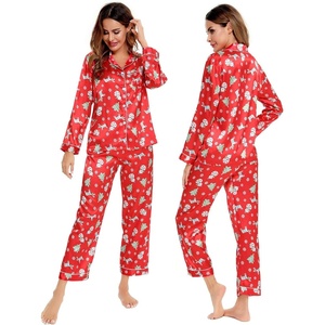 image:imageSWOMOG Womens Silk Satin Pajamas Set Long Sleeve Button Down Sleepwear 2 Piece Lounge Set Pj Set XS3XLChristmas Gift Red