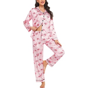 image:imageSWOMOG Womens Silk Satin Pajamas Set Long Sleeve Button Down Sleepwear 2 Piece Lounge Set Pj Set XS3XLFlamingo Pink