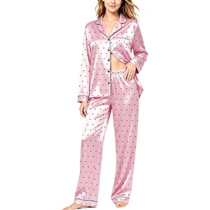 image:imageSWOMOG Womens Silk Satin Pajamas Set Long Sleeve Button Down Sleepwear 2 Piece Lounge Set Pj Set XS3XLPink Dots