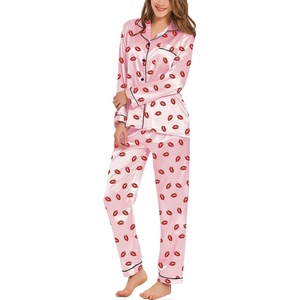 image:imageSWOMOG Womens Silk Satin Pajamas Set Long Sleeve Button Down Sleepwear 2 Piece Lounge Set Pj Set XS3XLPink Kiss