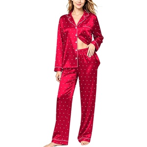 image:imageSWOMOG Womens Silk Satin Pajamas Set Long Sleeve Button Down Sleepwear 2 Piece Lounge Set Pj Set XS3XLRed Dots