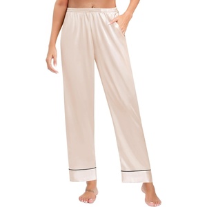 image:imageSWOMOG Womens Silk Satin Pants Wide Leg Pajama Bottoms Palazzo Lounge Pants Casual Loose Trousers Pj with PocketsChampagne