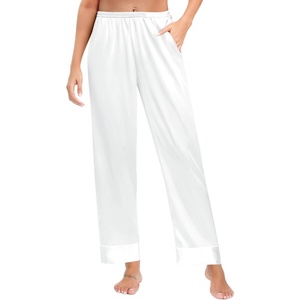 image:imageSWOMOG Womens Silk Satin Pants Wide Leg Pajama Bottoms Palazzo Lounge Pants Casual Loose Trousers Pj with PocketsWhite
